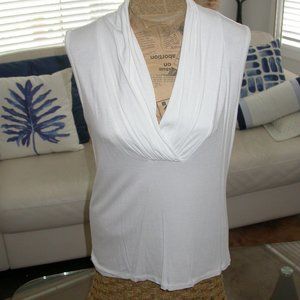 White Sleeveless Shirt with Gathered V-neck